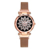 Women Flower Rhinestone Wrist Watch Ladies Starry Sky Watches Luxury Rose Gold Steel Quartz Watch Relogio Feminino Magnet Clock