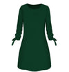 Women Fashion O-neck Solid Bow Elegant Straight Dress Spring Loose Mini Dresses 3/4 Sleeve Bow comfortable Plus Size