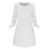 Women Fashion O-neck Solid Bow Elegant Straight Dress Spring Loose Mini Dresses 3/4 Sleeve Bow comfortable Plus Size