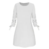 Women Fashion O-neck Solid Bow Elegant Straight Dress Spring Loose Mini Dresses 3/4 Sleeve Bow comfortable Plus Size