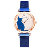 5pcs/set Women Watches Rose Gold Bracelet Set Cat Pattern Black Magnet Watch Ladies Bracelet Wrist Watches Luxury Quartz Clock