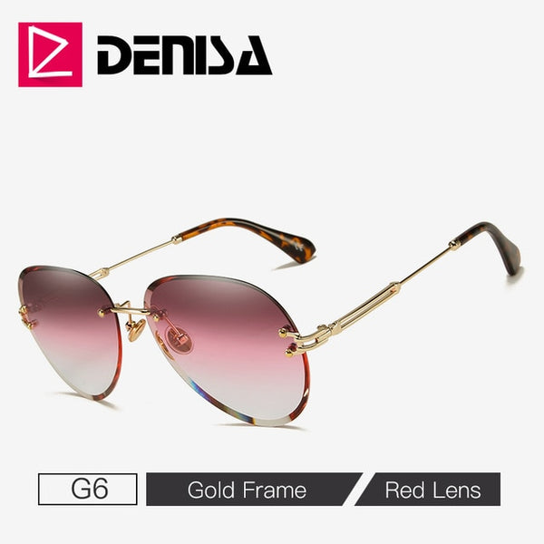 DENISA Fashion Blue Rimless Sunglasses Women 2019 UV400 Luxury Aviation Ladies Sunglasses Glasses Shades zonnebril dames G18475