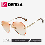 DENISA Fashion Blue Rimless Sunglasses Women 2019 UV400 Luxury Aviation Ladies Sunglasses Glasses Shades zonnebril dames G18475