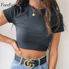 Forefair Knitted Tops Summer Women Short Sleeve Slim Sexy O Neck Tank Cotton Street Fashion Basic Casual Crop Top Women