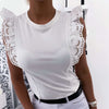 Fashion Sexy Embroidery Lace Short Sleeve Shirt Spring Summer O-Neck Blouse Shirts Solid Casual Women Tops Blusa Streetwear 5XL