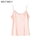 WOTWOY Sexy Deep V-neck Slim Tank Top Women Sleeveless Solid Skinny Female Camisole Fashion Tops Women Summer 2020 Soft Touching