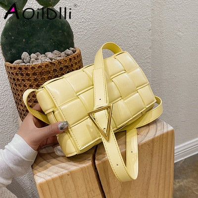 Small Weave Flap Bags For Women 2020 New Good Quality Fashion PU Leather  Shoulder Crossbody Bag Female Summer Handbags