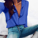 CROPKOP Fashion Casual Solid Color ladies office Tops Sexy Buttons Long sleeve Blouse 2020 new Spring Women Chiffon white Shirt