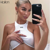 KLALIEN fashion simple solid color print letter white female tank top summer streetwear beach party skinny crop top women