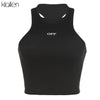 KLALIEN fashion simple solid color print letter white female tank top summer streetwear beach party skinny crop top women