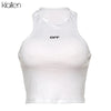 KLALIEN fashion simple solid color print letter white female tank top summer streetwear beach party skinny crop top women