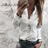 Jocoo Jolee Women Fashion V Neck Long Sleeve Sexy Beach Blouse Shirts Casual Letters Printed Tops Slim Fit Shirts Plus Size