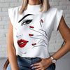 Women Elegant Lips Print blouse shirts 2020 Summer Casual Stand Neck Pullovers tops Ladies Fashion cute Eye Short Sleeve Blusa