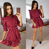 Fashion Ruffle Trim Sashes Women Summer Dress 3/4 Sleeves Round Neck Dot Print Casual Dress Girls Sweet Cute A Line Mini Dresses