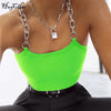 Hugcitar chains spaghetti straps neon green patchwork sexy camis 2019 summer women fashion club party streetwear female crop top