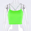 Hugcitar chains spaghetti straps neon green patchwork sexy camis 2019 summer women fashion club party streetwear female crop top