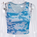 ArtSu Summer Tie Dye Print 2020 Summer Tank Top Women Sleeveless Fashion Slim Casual Crop Tops Basic Female Streetwear ASVE21103