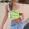 ALLNeon E-Girl Tie Dye Backless Bandage Party Tops Fashion Summer Hollow Out Sexy Camis Tops Chic Vintage Sweet Green Crop Tops