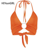 HEYounGIRL Halter Backless Sexy Crop Tank Top Women Fashion Bandage Cropped Top Woman Sleeveless Croptop Streetwear Summer Patry