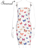 Simenual Butterfly Print Strapless Women Party Dress Sexy Hot Clubwear Bodycon Skinny Wrap Chest Mini Dresses 2020 Fashion Slim