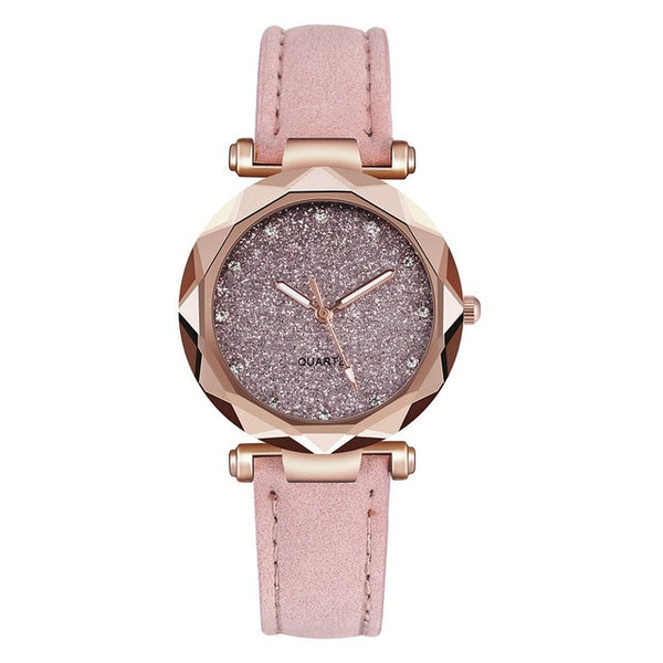 Casual Women Romantic Starry Sky Wrist Watch Leather Rhinestone Designer Ladies Clock Simple Dress Gfit Montre Femme