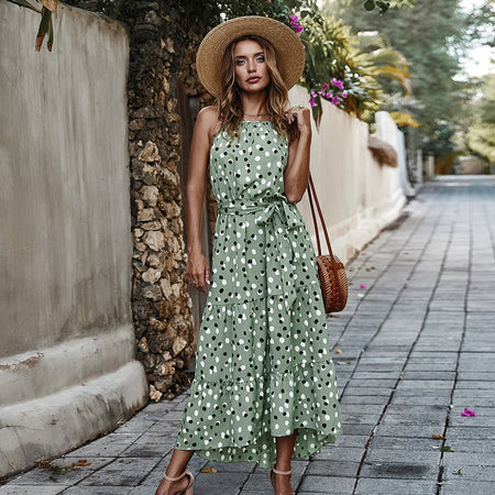 NEDEINS Summer Fashion Sling Long Dress Women 2020 Casual Party Dress Female Ruffles Vestidos Plus Size Natural Solid Dress