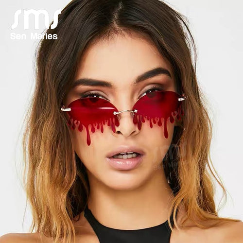 Fashion Rimless Sunglasses Women New Vintage Unique Tears Shape Steampunk Sunglasses Female Gafas Shades UV400 Oculos Feminino