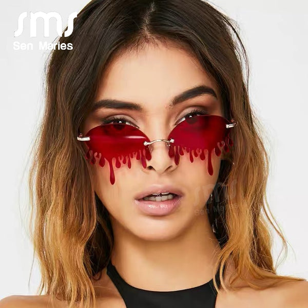 Fashion Rimless Sunglasses Women New Vintage Unique Tears Shape Steampunk Sunglasses Female Gafas Shades UV400 Oculos Feminino