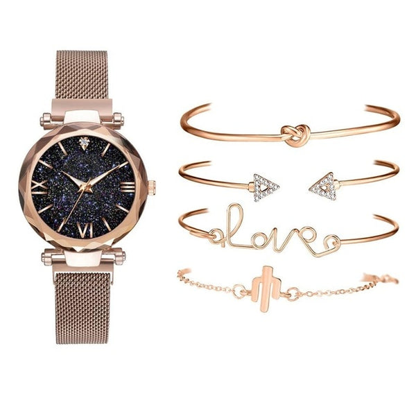 5pcs Set Luxury Women Watches Magnetic Starry Sky Female Clock Quartz Wristwatch Fashion Ladies Wrist Watch relogio feminino