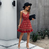 Summer Women Floral Dress Buttons Cotton Mini Sundress Fashion Beach Sexy Sleevees Clothes 2020 Halter Dress For Women Red