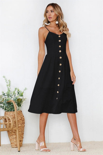 Fashion Sexy Women Sleeveless Backelss Summer Dress 2019 Black White Casual Dress Spaghetti Strap Dresses Button midi Sundress