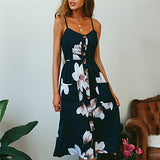 Fashion Sexy Women Sleeveless Backelss Summer Dress 2019 Black White Casual Dress Spaghetti Strap Dresses Button midi Sundress