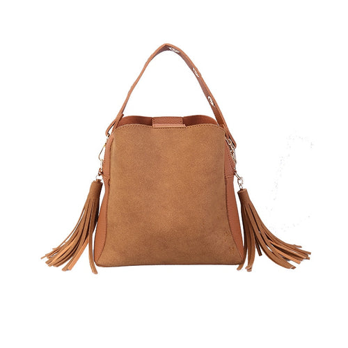 vip  Fashion Scrub Women Bucket Bag Vintage Tassel Messenger Bag High Quality Retro Shoulder Bag Simple Crossbody Bag Tote