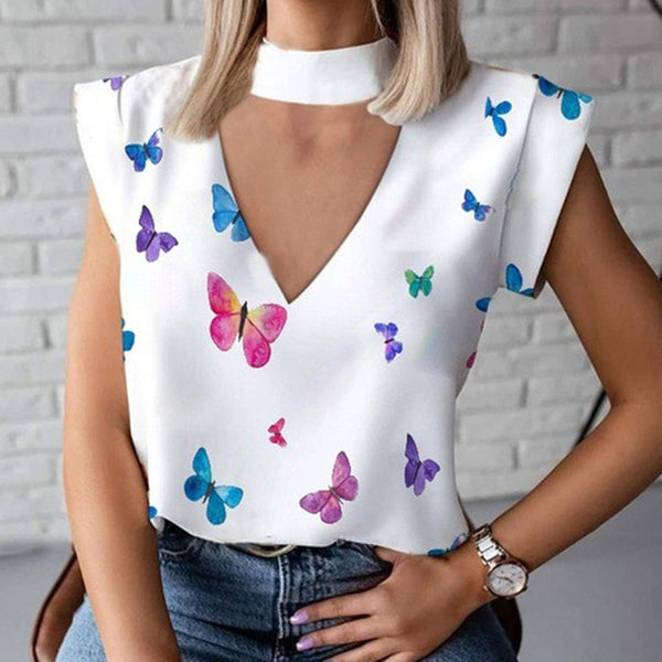 Women Elegant Lips Print blouse shirts 2020 Summer Casual Stand Neck Pullovers tops Ladies Fashion cute Eye Short Sleeve Blusa