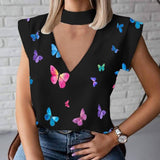 Women Elegant Lips Print blouse shirts 2020 Summer Casual Stand Neck Pullovers tops Ladies Fashion cute Eye Short Sleeve Blusa