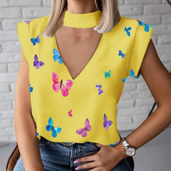 Women Elegant Lips Print blouse shirts 2020 Summer Casual Stand Neck Pullovers tops Ladies Fashion cute Eye Short Sleeve Blusa