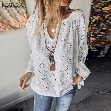 Ladies Elegant Blouse Lantern Long Sleeve Tops 2020 Summer V Neck Crop Top Fashion Shirts Women Button Down Blouses New Clothing