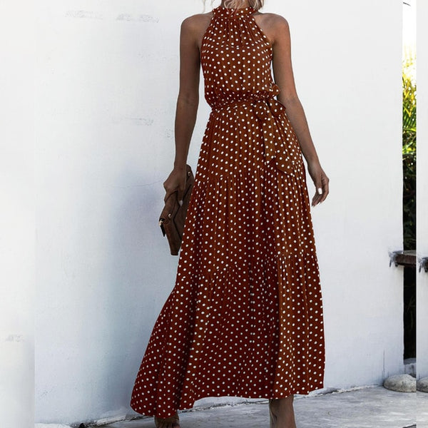 Summer Elegant Sexy beach long Dress Women 2020 Fashion Print Flowers Polka-dot strap Ladies Halter boho dress women vestidos