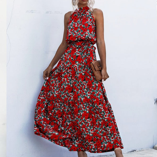 Summer Elegant Sexy beach long Dress Women 2020 Fashion Print Flowers Polka-dot strap Ladies Halter boho dress women vestidos