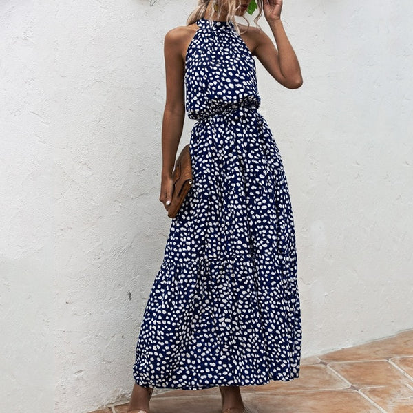 Summer Elegant Sexy beach long Dress Women 2020 Fashion Print Flowers Polka-dot strap Ladies Halter boho dress women vestidos