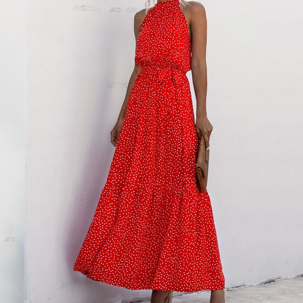 Summer Elegant Sexy beach long Dress Women 2020 Fashion Print Flowers Polka-dot strap Ladies Halter boho dress women vestidos