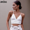 Aproms White Lace Crochet Camisole Cami Women Summer Backless Bow Tie Up Tank Tops Female Streetwear Fashion 2020 Pink Crop Top