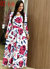 Elegant autumn Women's Dress 2020 Casual Bohemia Flower Print Maxi Dresses Fashion Hollow Out Tunic Vestidos Dress Plus Size 5XL