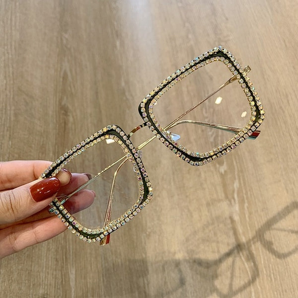 Fashion Transparent square sunglasses metal frame Women overize glasses Men Eyeglasses Frame nerd plain glasses clear shades