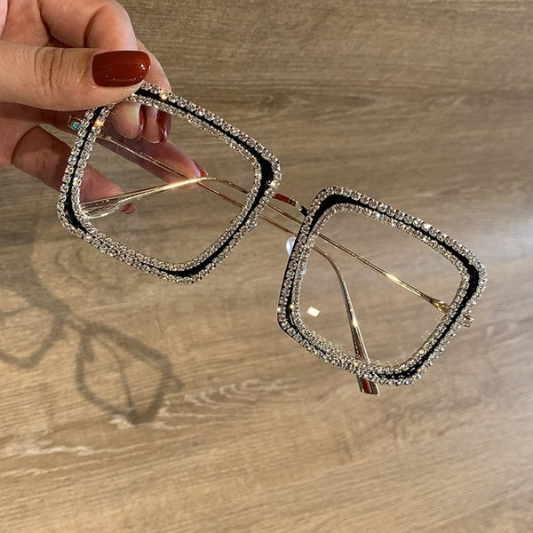 Fashion Transparent square sunglasses metal frame Women overize glasses Men Eyeglasses Frame nerd plain glasses clear shades