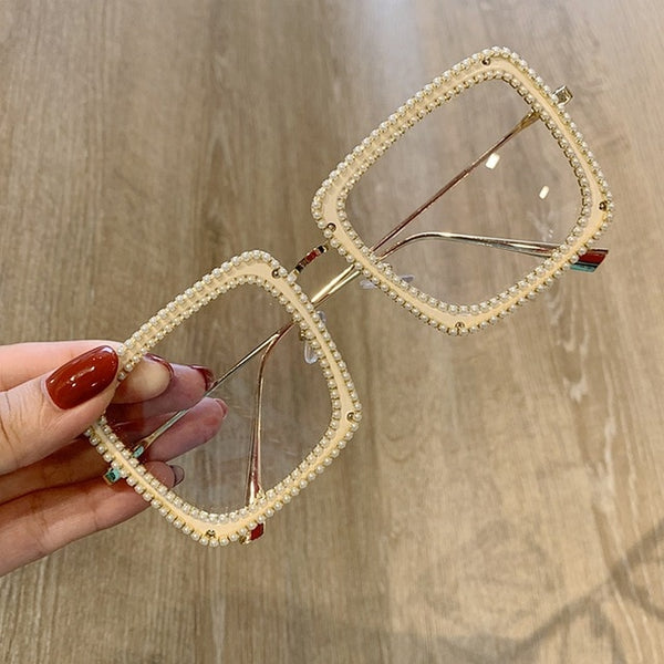 Fashion Transparent square sunglasses metal frame Women overize glasses Men Eyeglasses Frame nerd plain glasses clear shades