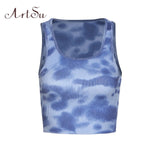 ArtSu Summer Tie Dye Print 2020 Summer Tank Top Women Sleeveless Fashion Slim Casual Crop Tops Basic Female Streetwear ASVE21103