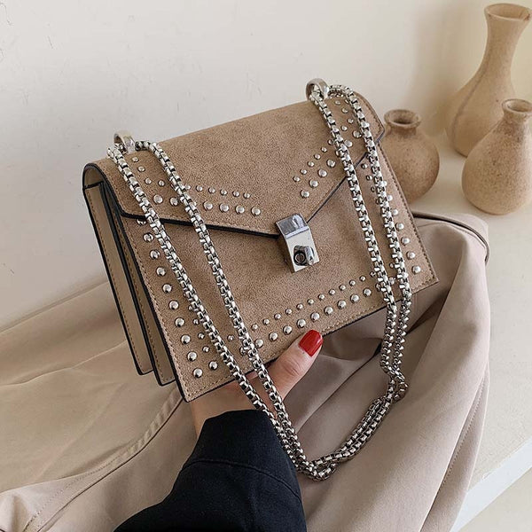 Scrub Leather Small Shoulder Simple Bags For Women 2020 Chain Rivet Lock Crossbody Bag Female Travel Mini Bags