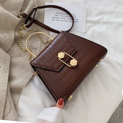 Stone Pattern PU Leather Crossbody Bags For Women 2020 Small Cross Body Bag With Metal Handle Lady Shoulder Bag Luxury Handbags