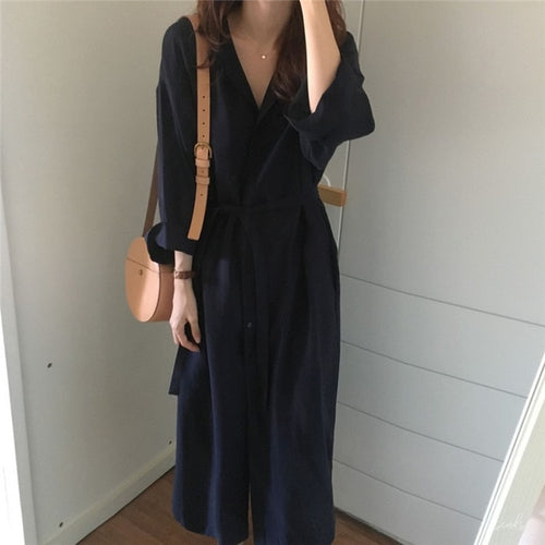 2020 Spring Autumn New Fashion Female Batwing Sleeve Vintage Solid Shirt Utility Dress Women Casual Loose Wrap Dress Oversize